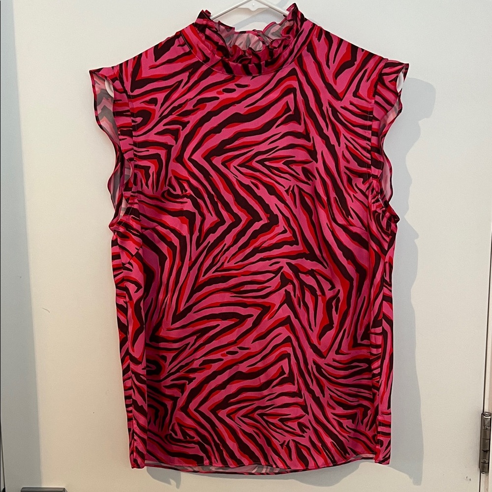 JB by Julie Brown Pink and Charcoal/Brown Zebra Print Blouse